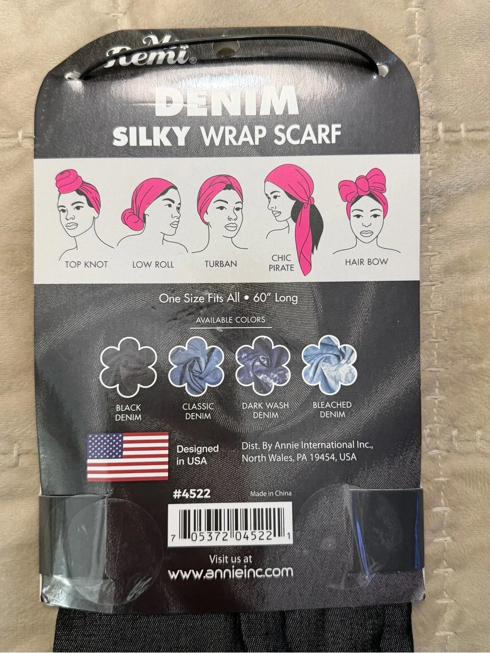 Ms. Remi Silky Wrap Scarf in Black Denim